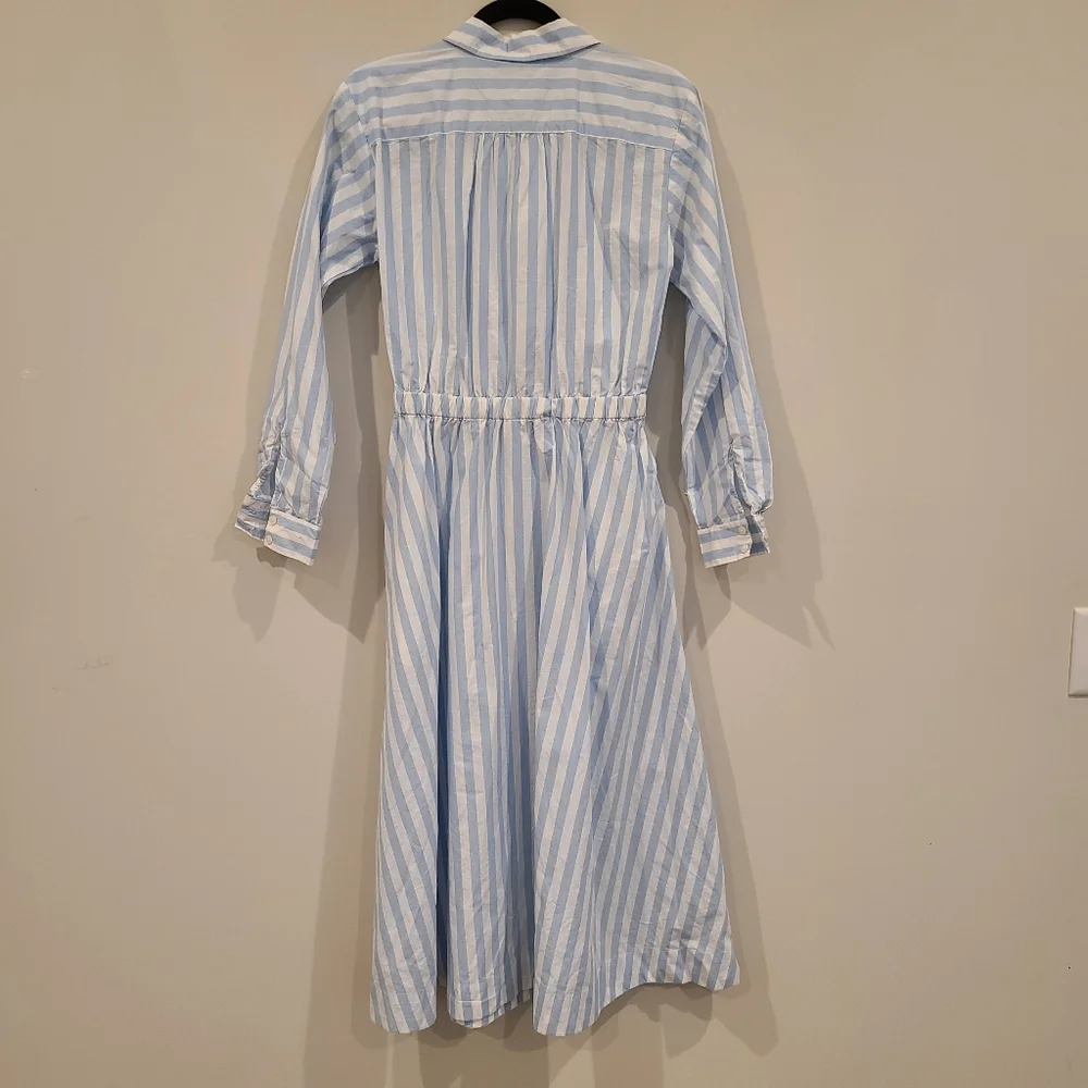 Loft Blue And White Stripe Tie Peek A Boo Front Button Cotton Maxi Shirt Dress - Picture 5 of 9